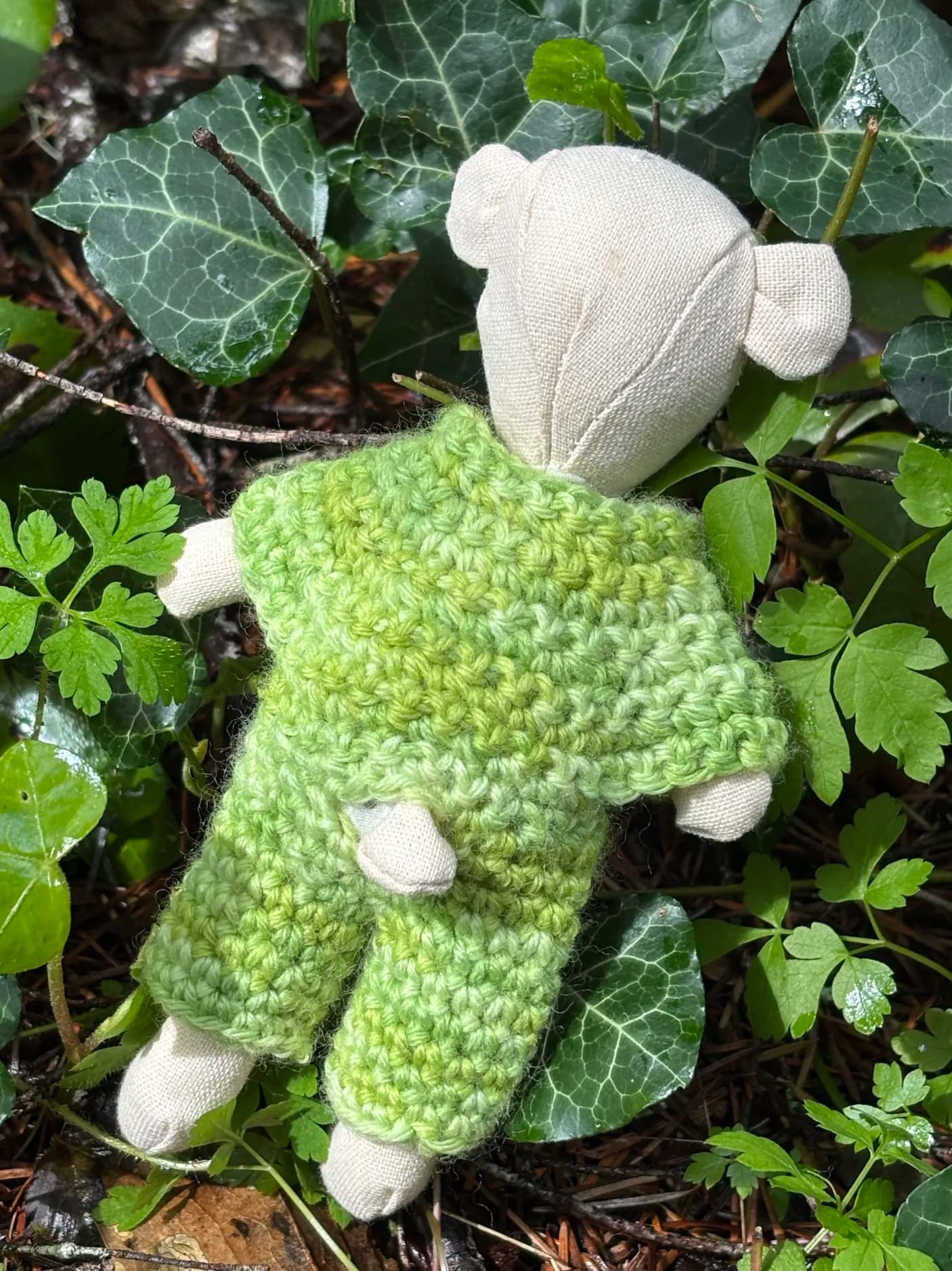 Spring green overalls — back view